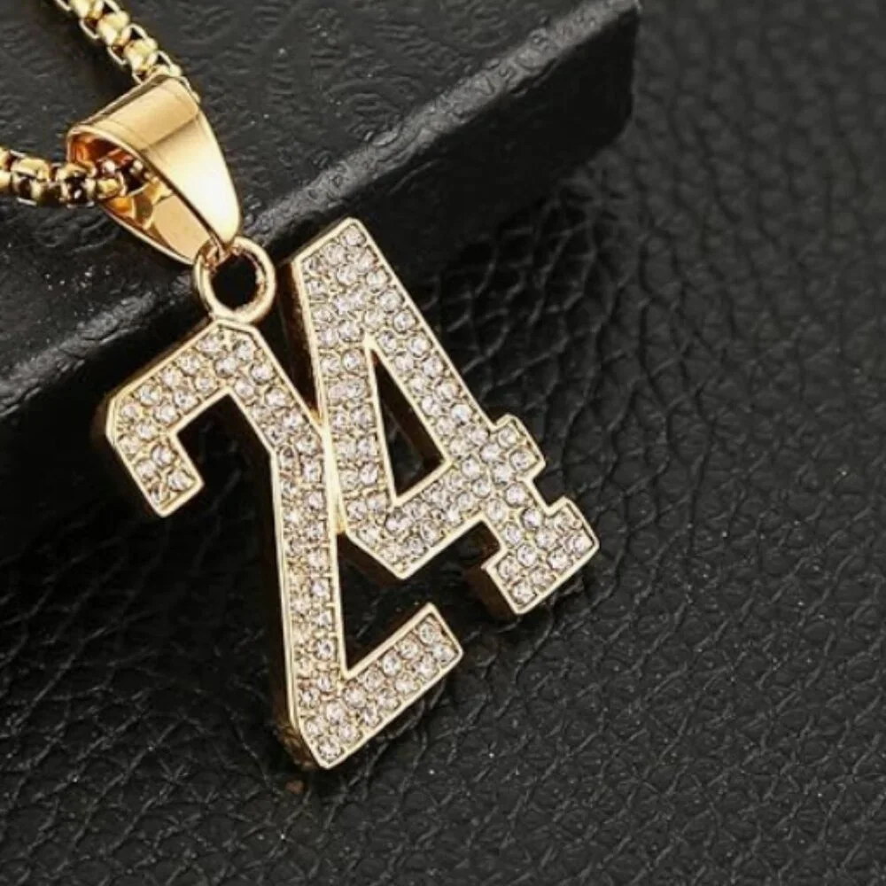18K Gold Plated Cubic Zirconia Number 24 Basketball Pendant Necklace